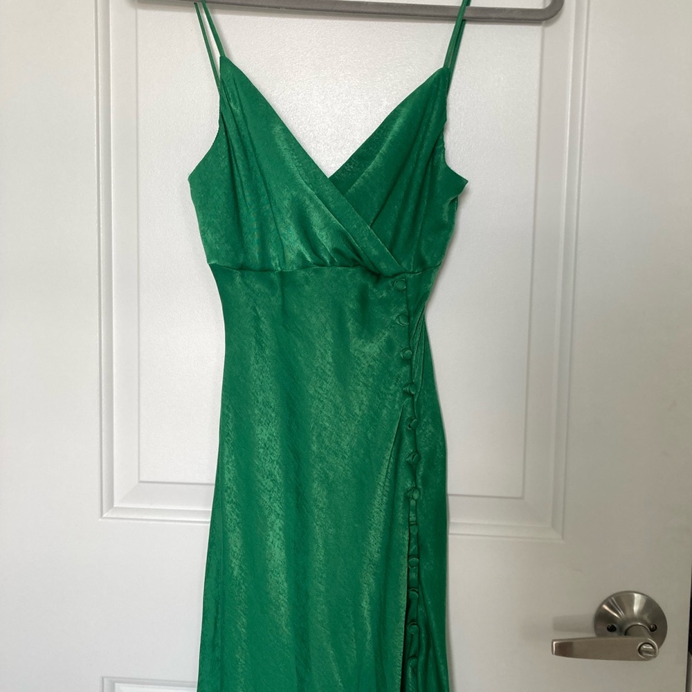 Zara Green Slip Dress with Wrap and Slit